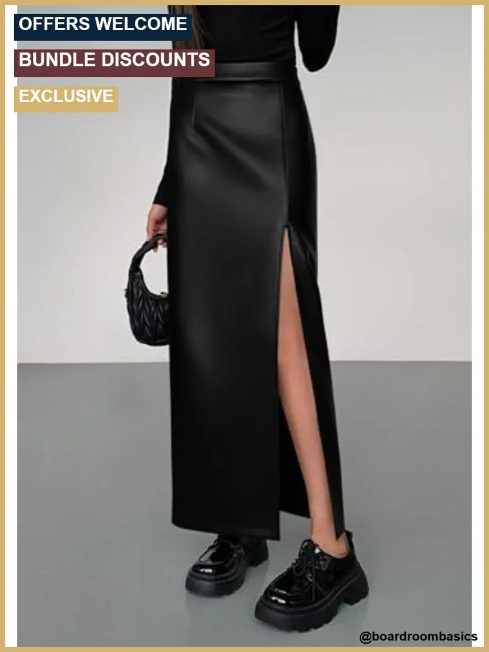Faux Leather Bodycon High Waisted Maxi Pencil Skirt with Side Slit